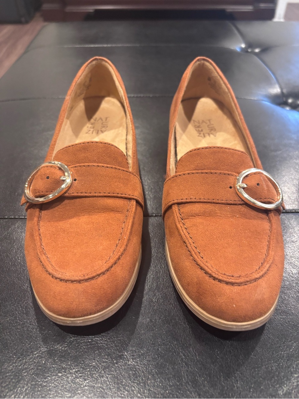 Naturalizer Women's Suede Loafers with Silver Buckle - Rust